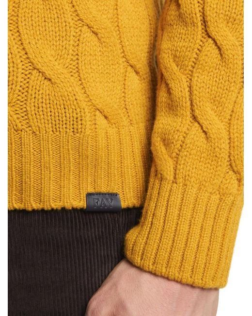 Fay Yellow Cable Knit Roll-Neck Sweater for men