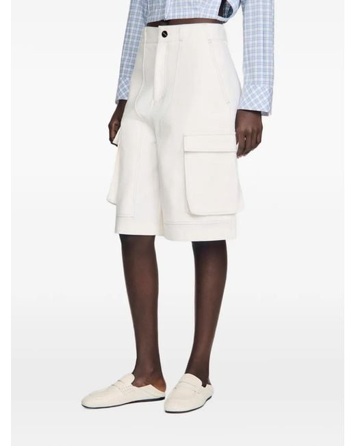 Sandro White Wide-Leg Cotton Bermuda Shorts