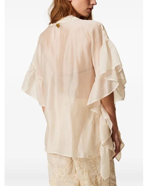 Twinset White Floral Ruffled Cape
