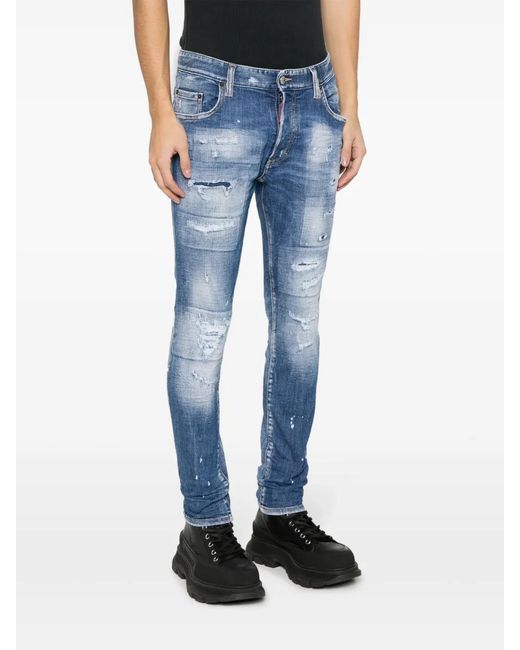 DSquared² Blue Distressed Slim-fit Jeans for men