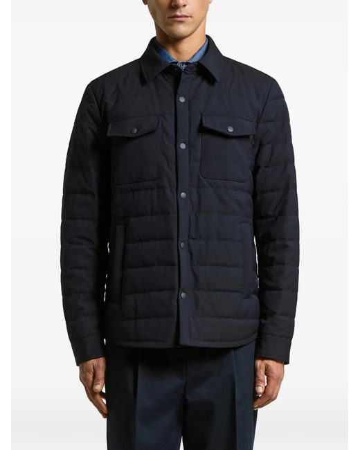 Peserico Blue Veste Matelassée À Poche Poitrine for men