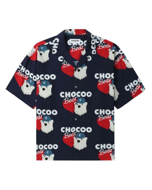 Chocoolate Kurzärmeliges Hemd mit Bären-Print in Blue für Herren