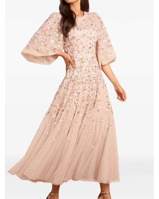 Needle & Thread Pink Sylvia Rose Round-Neck Midi Dress