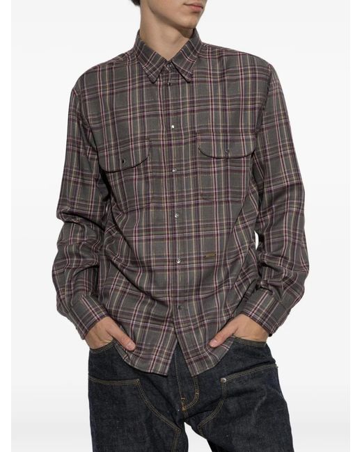 DSquared² Gray Check-Pattern Flap-Pocket Shirt for men