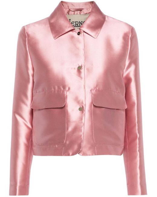 Herno Pink Straight-collar Cropped Satin Jacket