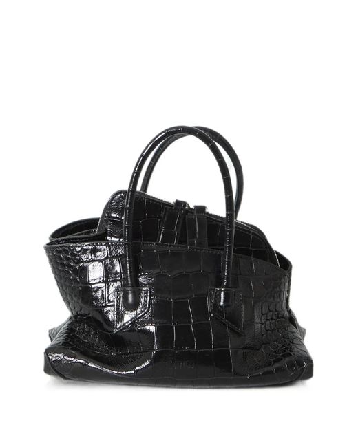 The Attico Black Mini La Passeggiata Crocodile-Effect Leather Tote Bag