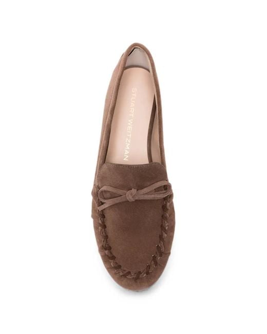 Stuart Weitzman Brown Bow-Embellishment Loafers