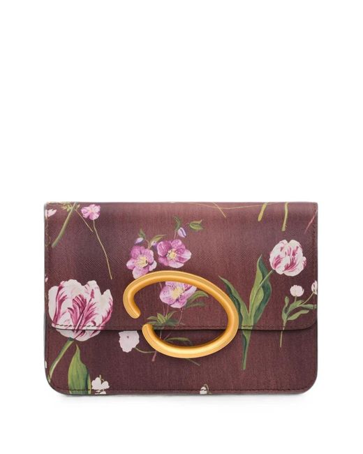 Oscar de la Renta Pink O Pochette Floral-Print Clutch Mini Bag