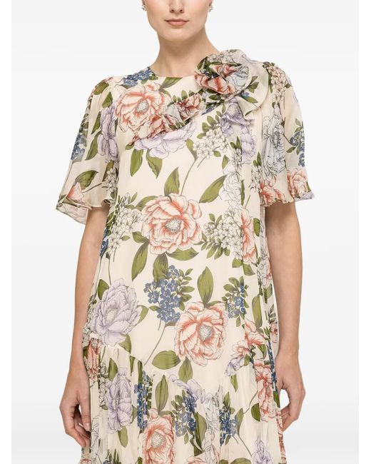 Nissa Natural Floral-Print Ruffled Mini Dress