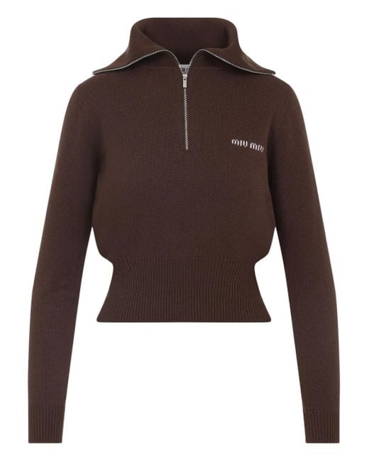 Pull Zippé À Col Montant Miu Miu en coloris Brown