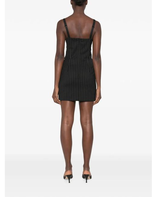 Dolce & Gabbana Black Pinstripe-Print Sweetheart-Neck Dress