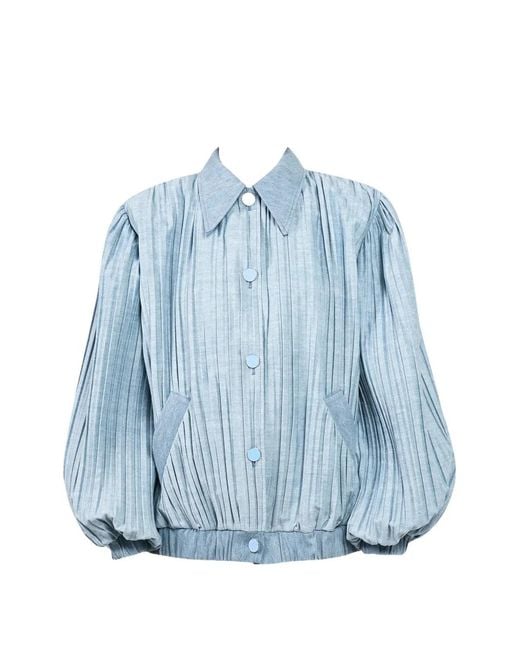 ROWEN ROSE Blue Pleated Denim Jacket