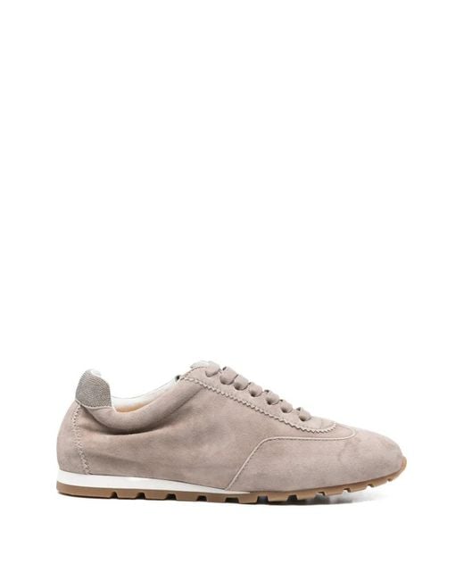 Doucal's White Lace-Up Flat Sneakers