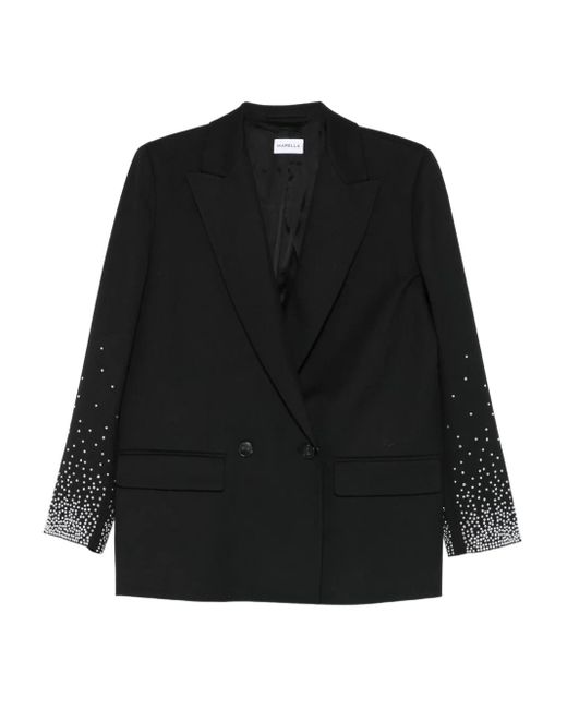 Marella Black Embellished-Sleeve Double-Breasted Blazer
