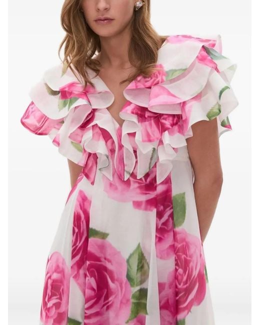 Vestido largo Olea floral con volantes Aje. de color Pink