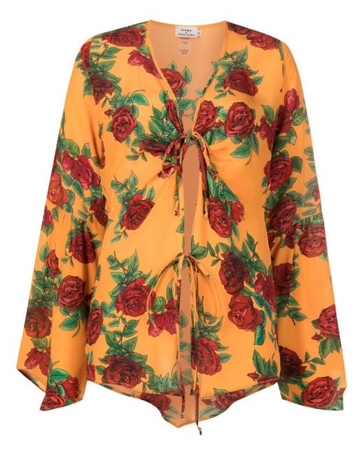 Amir Slama Orange Blouse Nouée À Fleurs