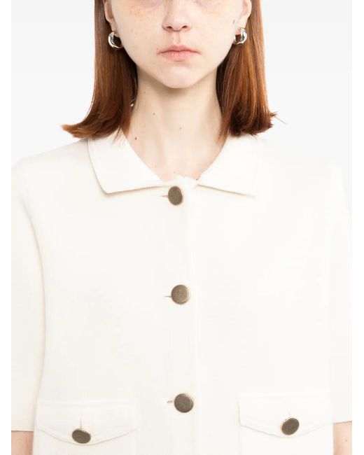 N.Peal Cashmere White Cutaway Collar Short-Sleeve Blouse