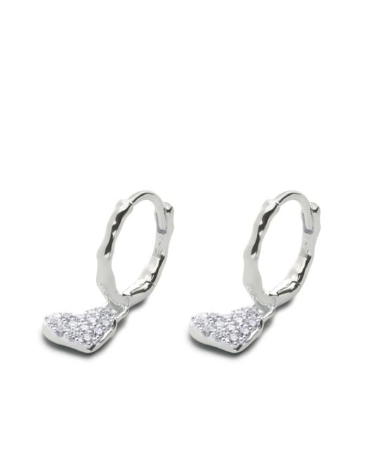 Monica Vinader White Diamond Heart Drop Huggie Earrings