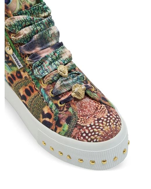 Camilla Green X Superga Peacock Print Studded Sneakers