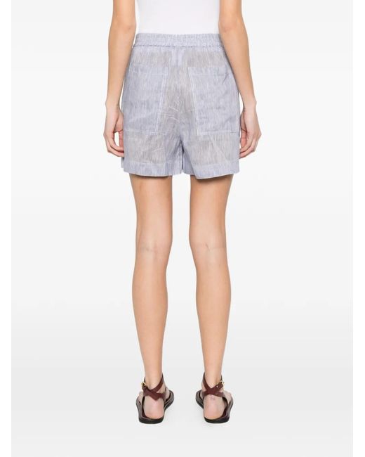 Brunello Cucinelli White Striped Elasticated Shorts