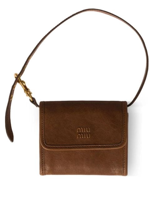 Miu Miu Leren Portemonnee Met Logo-Reliëf in het Brown