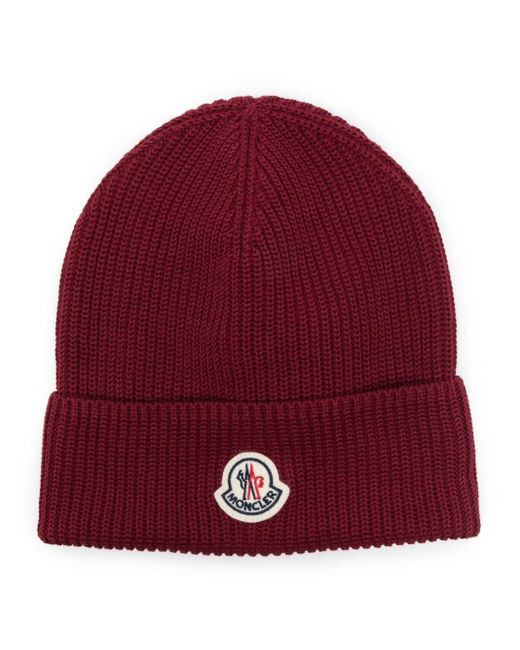 Moncler Red Logo-patch Cotton Beanie for men