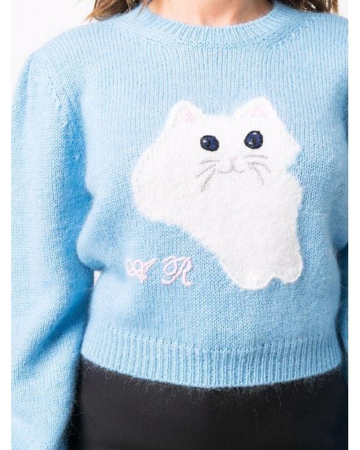 Alessandra Rich Cat Intarsia Knit Jumper in Blue | Lyst