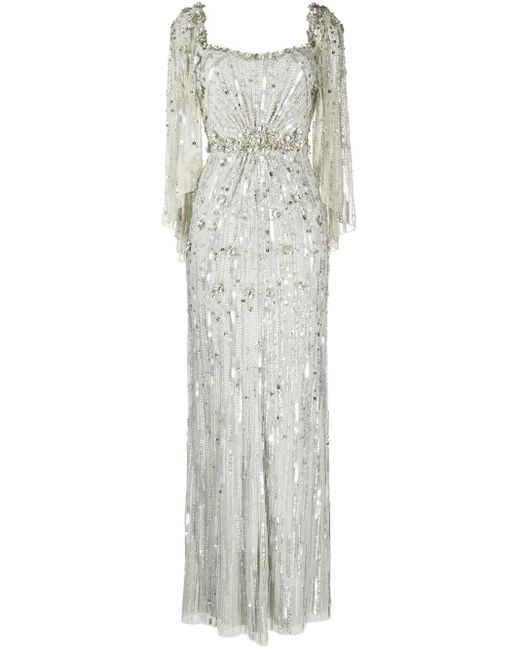 Jenny Packham Gray Brightstar Sequin-Embellished Tulle Gown