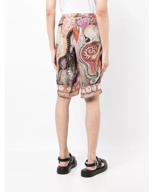 Endless Joy Purple Dark Star Graphic-Print Silk Shorts for men