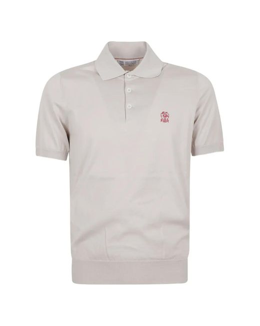 Brunello Cucinelli White Embroidered-Logo Polo Shirt for men