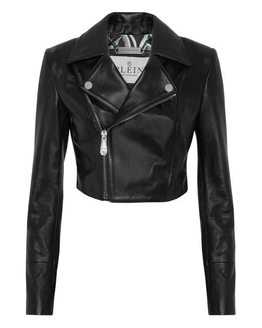 Philipp Plein Black Flame Racing Leather Jacket