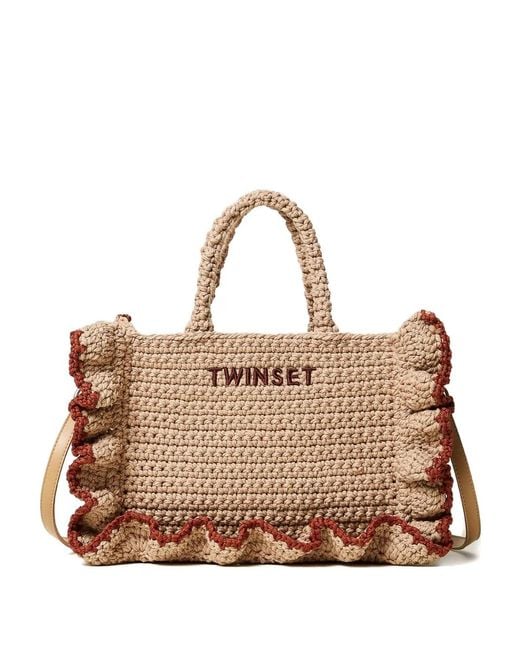 Twinset Brown Ruffled-Trim Tote Bag