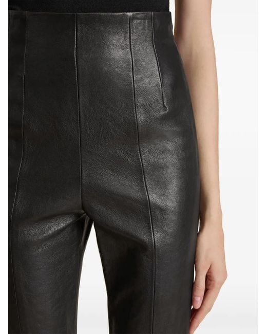 Khaite Black Leather Tapered Trousers