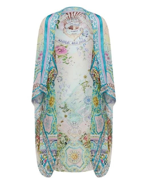 Camilla Strandkleding Verfraaid Met Kristallen En Bloemenpatroon in het Blue