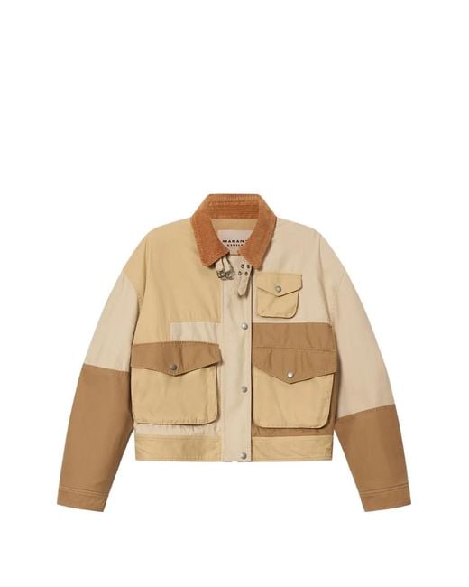 Isabel Marant Natural Patchwork Corduroy-Collar Jacket