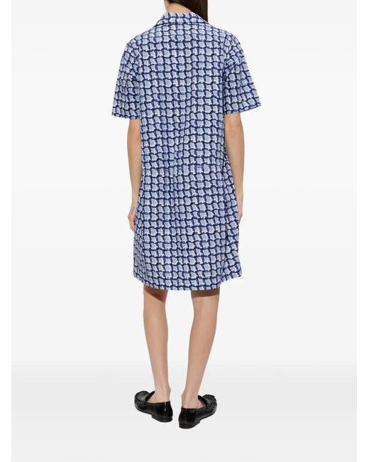 Marni Blue Geometric-Pattern Short-Sleeve Mini Dress