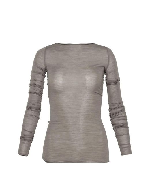 Rick Owens Gray Ls Ruched Long-Sleeve T-Shirt