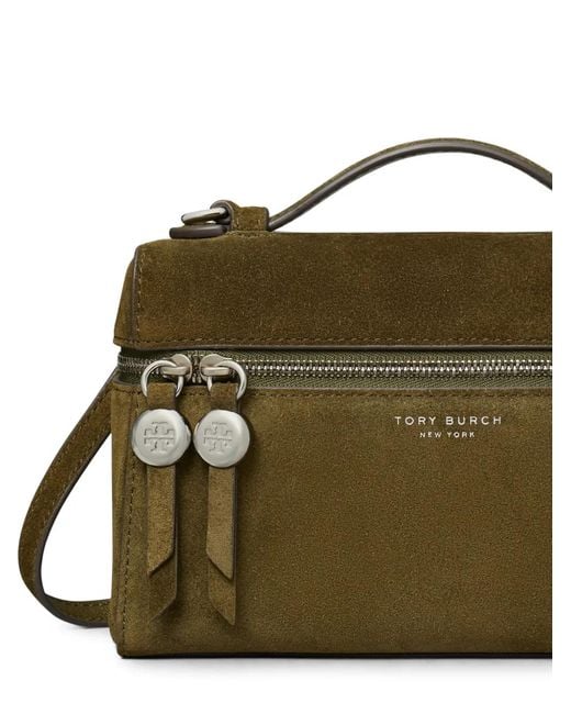 Tory Burch Green Romy Suede Slim Top-Handle