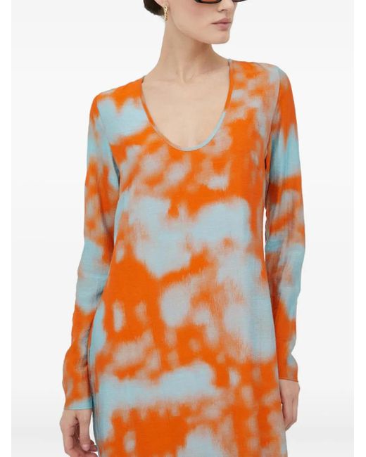 Samsøe & Samsøe Orange Long-Sleeves Split Midi Dress