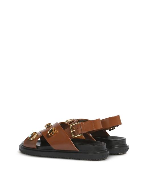 Marni Brown Crystal-Embellished Fussbett Sandals