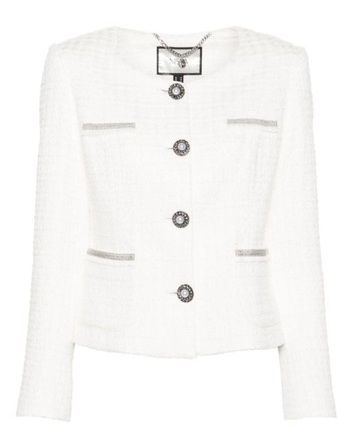Nissa White Chain-detailing Bouclé Jacket