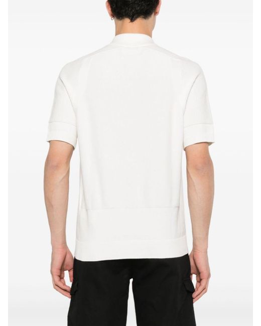 Stone Island White Compass-motif Knitted Polo Shirt for men