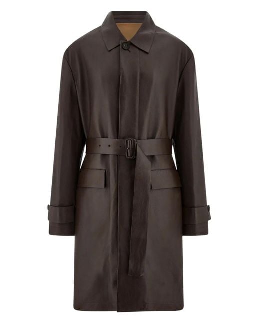 Ferragamo Black Belted Deerskin Duster Coat for men