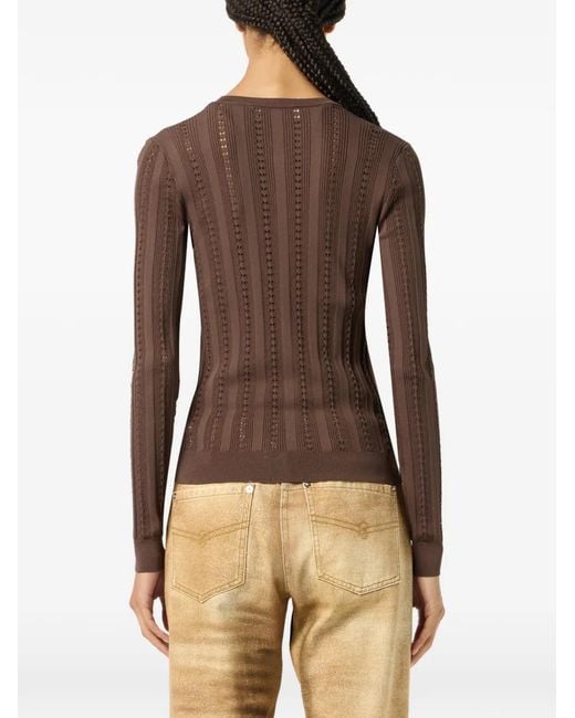 Blumarine Brown Buttoned Opernwork-Knit Cardigan