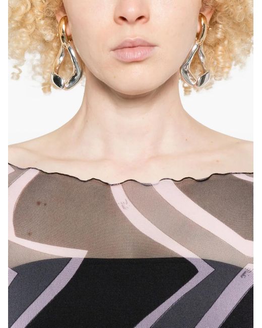 Emilio Pucci White Langärmeliges Maxikleid mit abstraktem Print