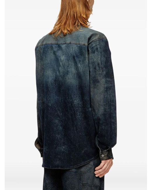 Camicia S-Simply-Epbs Denim Con Lavaggio Acido di DIESEL in Blue da Uomo