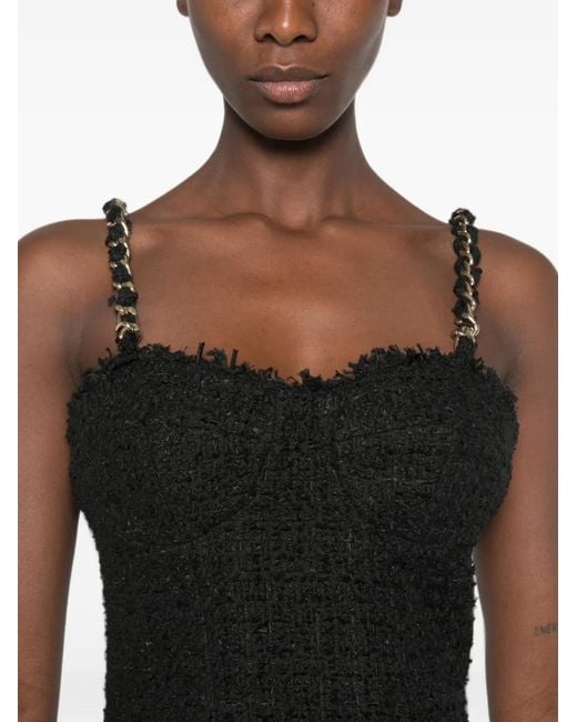 Balmain Black Sleeveless Tweed Chain-Link Strap Top