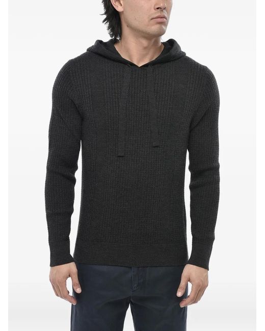 Paolo Pecora Black Ribbed-Knit Hoodie for men
