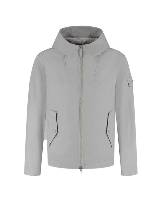 Stone Island Gray Hooded Zipped Jacket for men