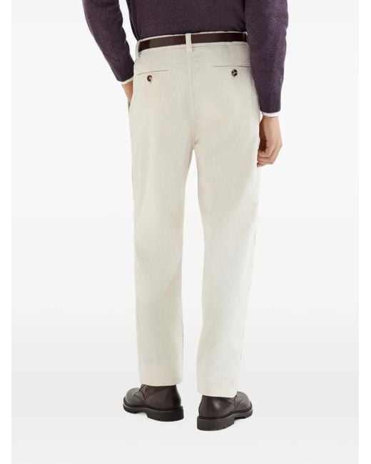 Brunello Cucinelli White Garment-Dyed Corduroy Trousers for men